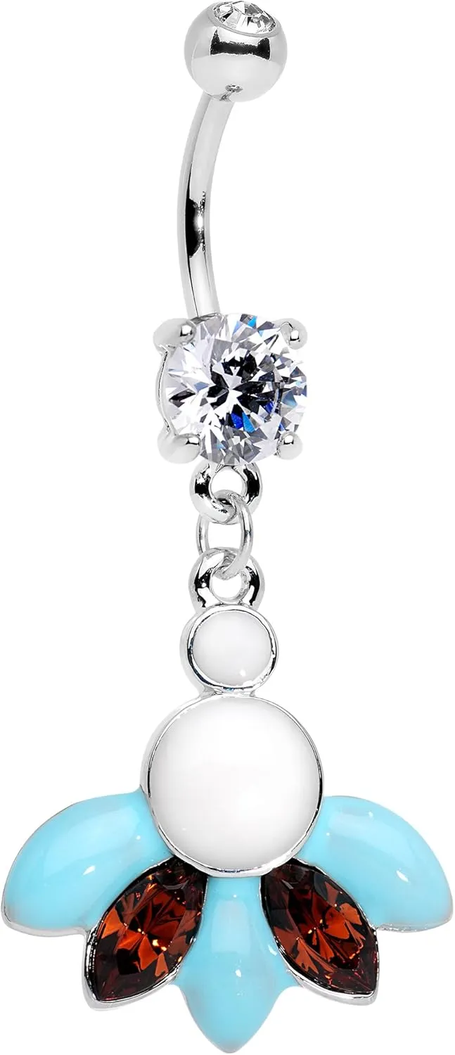 Body Candy Stainless Steel Clear Orange Accent Daring Deco Dangle Belly Ring