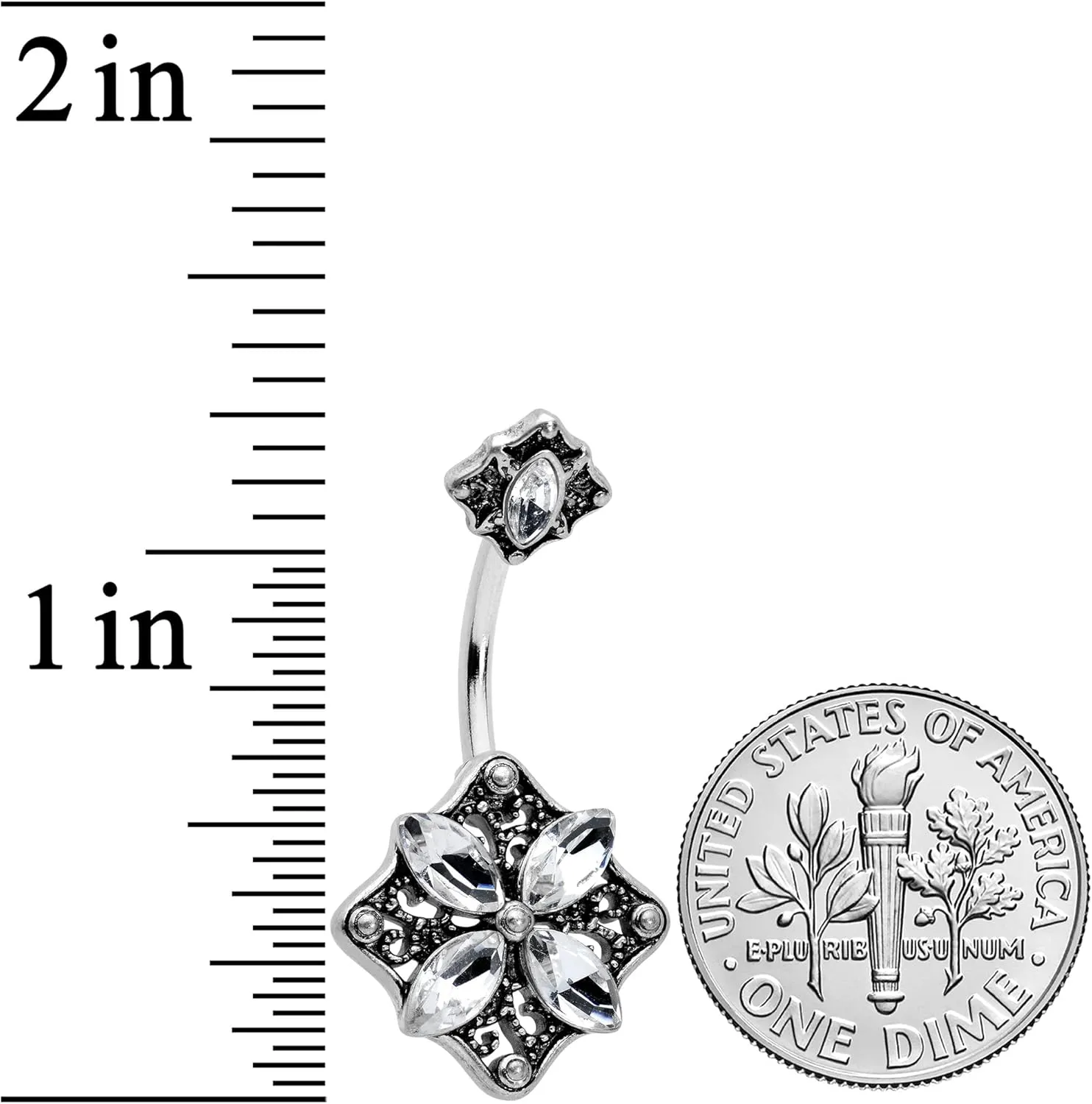 Body Candy Women Steel Navel Ring Piercing Baroque Rhombus Flower Double Mount Belly Button Ring