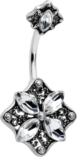 Body Candy Women Steel Navel Ring Piercing Baroque Rhombus Flower Double Mount Belly Button Ring