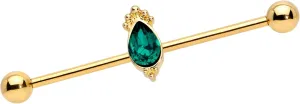 Body Candy Womens 14G PVD Steel Helix Cartilage Earring Green Accent Regal Drop Industrial Barbell 1 1/2"