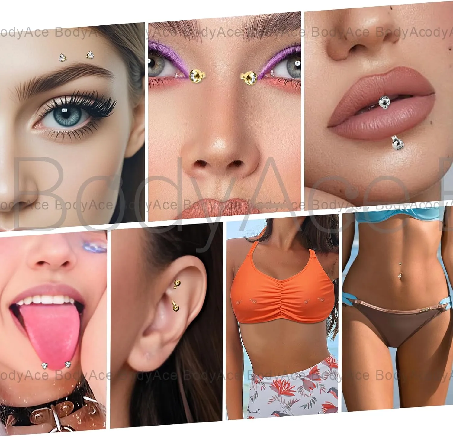 BodyAce 14G Surgical Steel Body Jewelry, 14G Belly Button Rings Gold Curved Navel Barbells, Silver Snake Eyes Piercings for Tongue Conch Eyebrow Rings