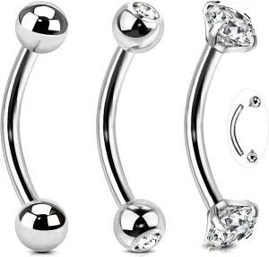 BodyAce 14G Surgical Steel Body Jewelry, 14G Belly Button Rings Gold Curved Navel Barbells, Silver Snake Eyes Piercings for Tongue Conch Eyebrow Rings
