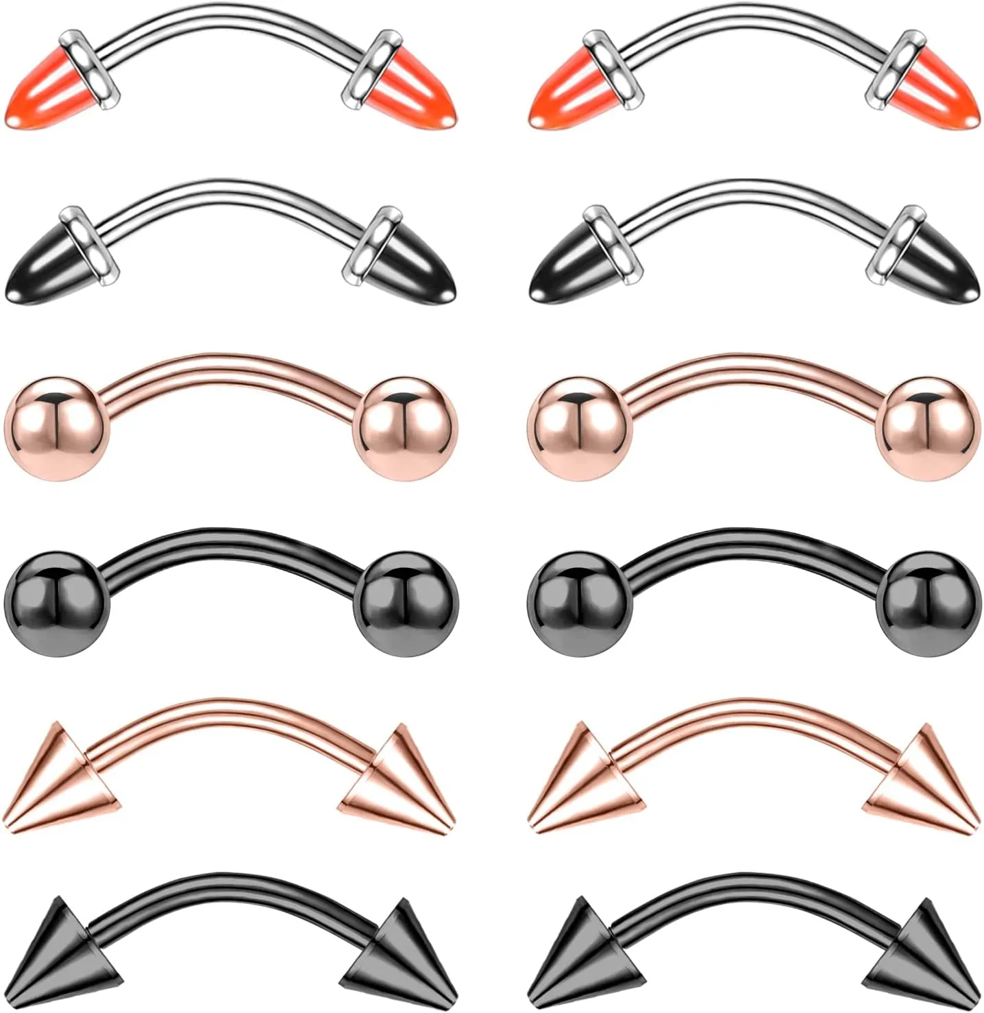 BodyAce 16G Agate Rook Eyebrow Piercing Jewelry, 12pcs Snake Eyes Tongue Rings Eyebrow Jewelry for Women, Curved Barbell Tragus Daith Cartilage Rook Earrings (8mm)