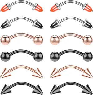 BodyAce 16G Agate Rook Eyebrow Piercing Jewelry, 12pcs Snake Eyes Tongue Rings Eyebrow Jewelry for Women, Curved Barbell Tragus Daith Cartilage Rook Earrings (8mm)