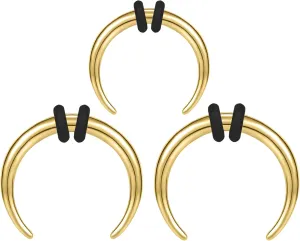 BodyAce C Shape Septum Pincher Tapers, 14G 16G Buffalo Ear Taper Kit Stretching Expanded Nose Rings, Horseshoes Black Gold Septum Rings with O-Rings