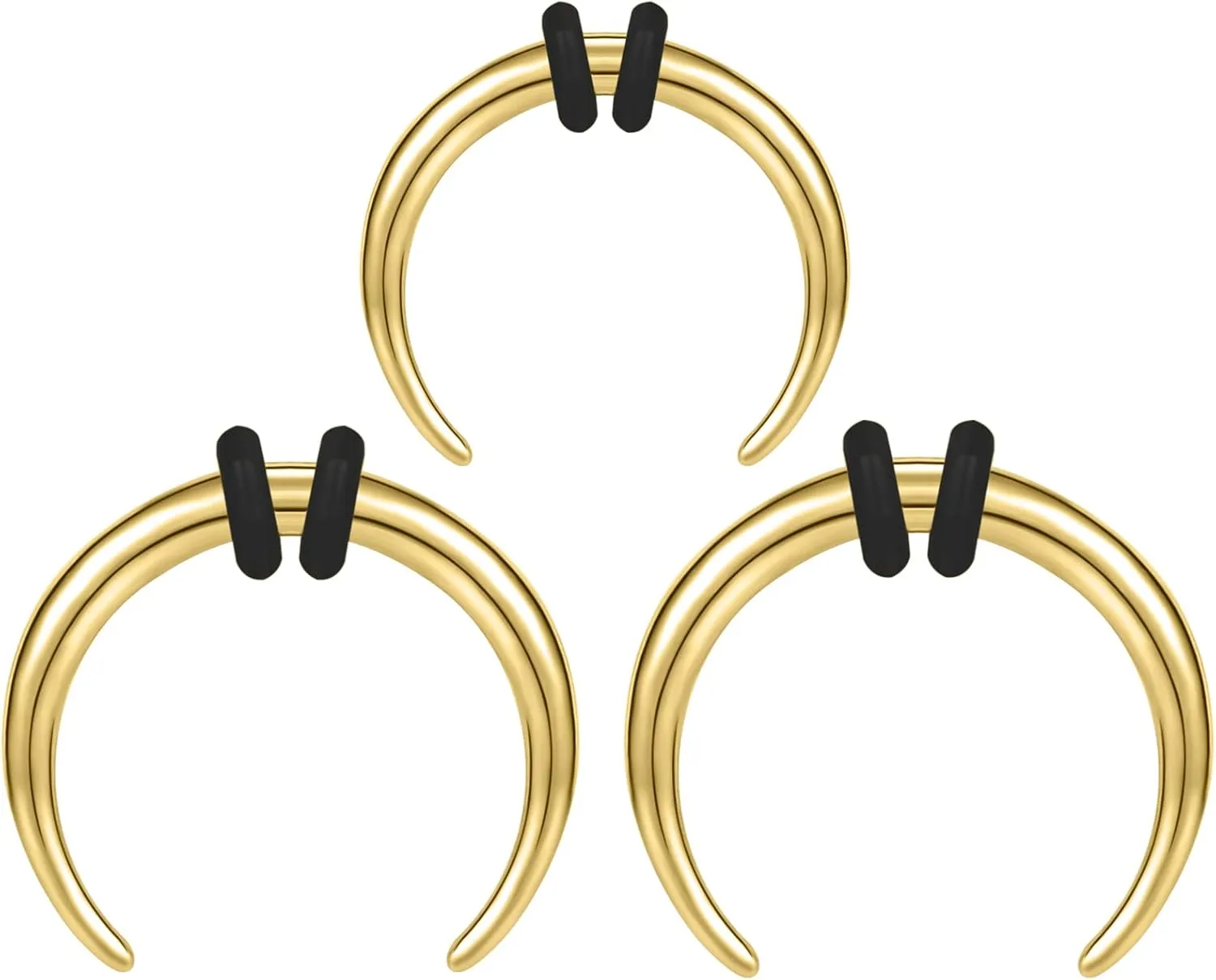 BodyAce C Shape Septum Pincher Tapers, 14G 16G Buffalo Ear Taper Kit Stretching Expanded Nose Rings, Horseshoes Black Gold Septum Rings with O-Rings