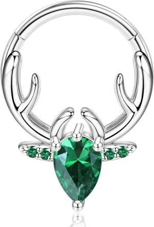 BodyBonita 16G Christmas Septum Rings Jewelry - 316 Surgical Steel Deer CZ Nose Rings Hoops Clicker for Women Daith Piercing Jewelry Conch Tragus Helix Cartilage Earring 14K Gold Plated/Silver 10 mm