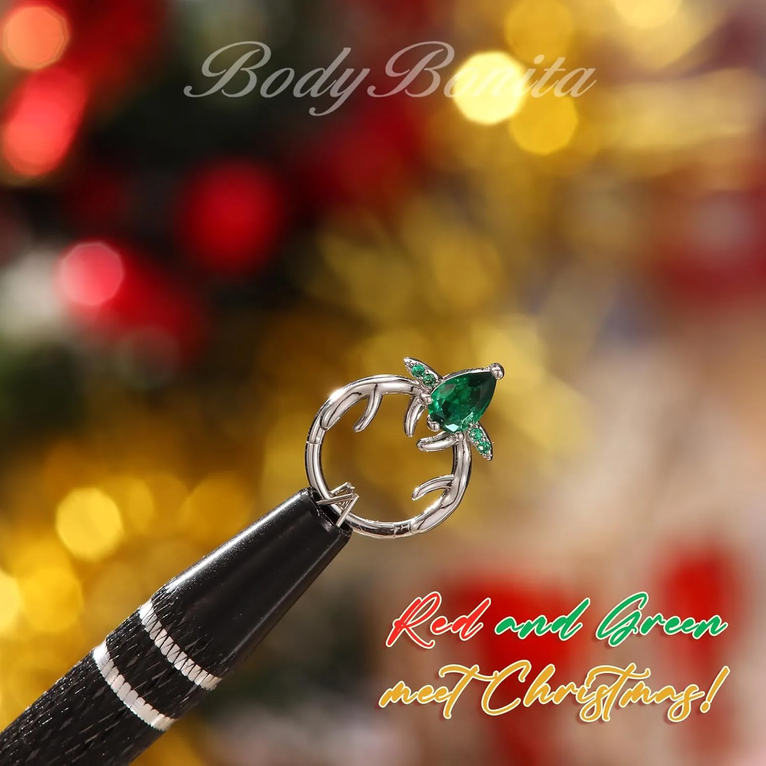 BodyBonita 16G Christmas Septum Rings Jewelry - 316 Surgical Steel Deer CZ Nose Rings Hoops Clicker for Women Daith Piercing Jewelry Conch Tragus Helix Cartilage Earring 14K Gold Plated/Silver 10 mm