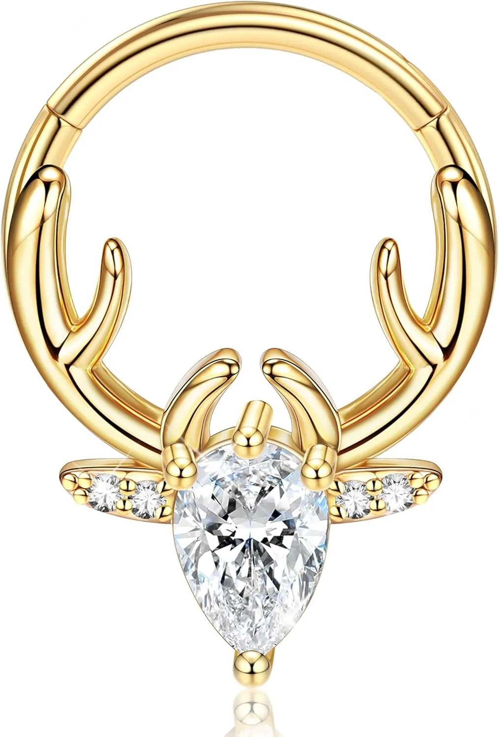 BodyBonita 16G Christmas Septum Rings Jewelry - 316 Surgical Steel Deer CZ Nose Rings Hoops Clicker for Women Daith Piercing Jewelry Conch Tragus Helix Cartilage Earring 14K Gold Plated/Silver 10 mm