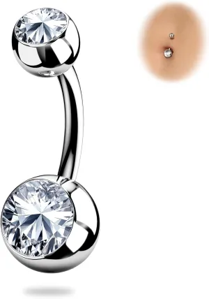 BodyBonita Real Solid G23 Titanium Belly Button Rings - 14G Internally Threaded 10mm Belly Ring Round Square Star Teardrop CZ Navel Rings for Women