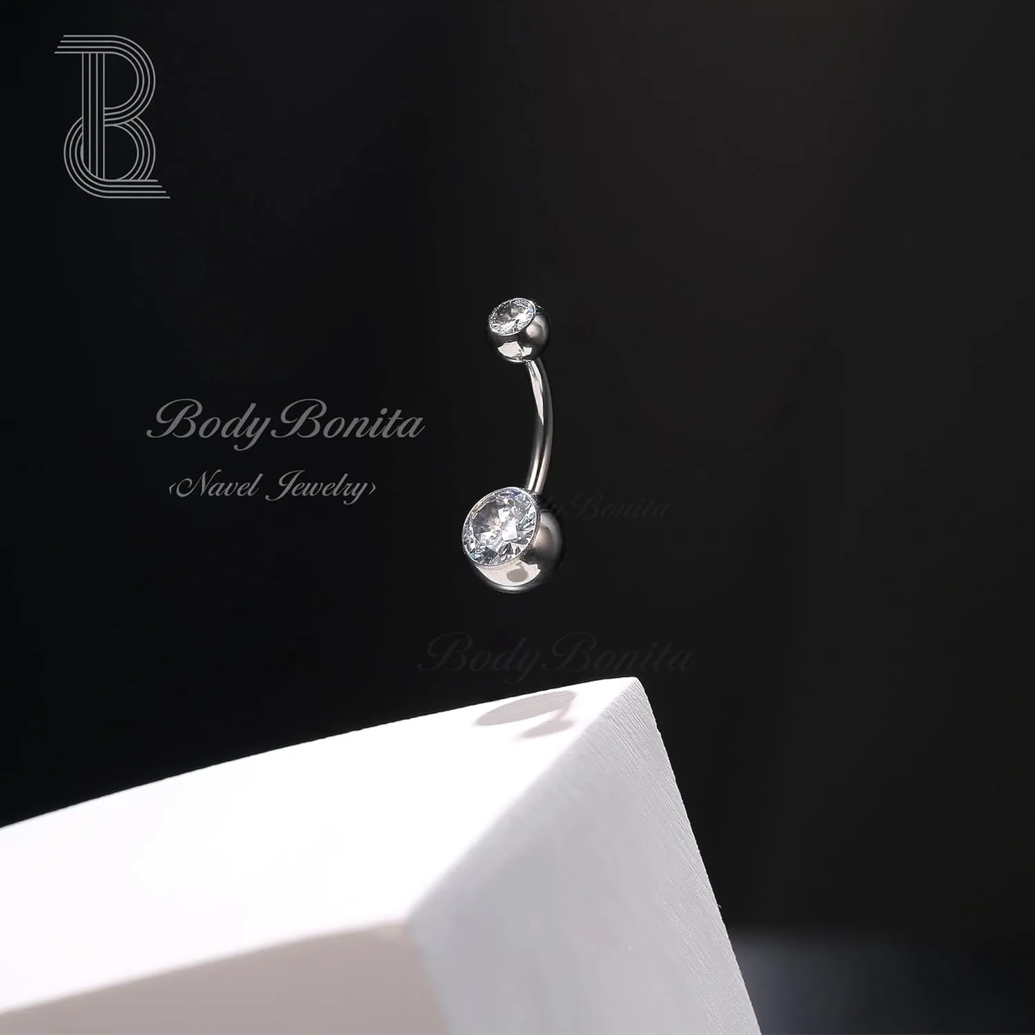 BodyBonita Real Solid G23 Titanium Belly Button Rings - 14G Internally Threaded 10mm Belly Ring Round Square Star Teardrop CZ Navel Rings for Women