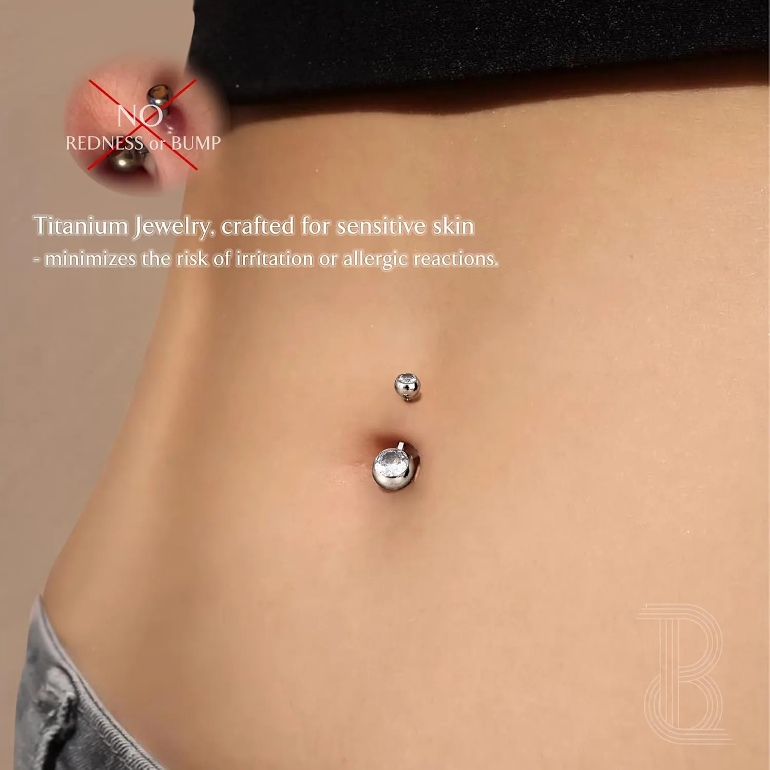 BodyBonita Real Solid G23 Titanium Belly Button Rings - 14G Internally Threaded 10mm Belly Ring Round Square Star Teardrop CZ Navel Rings for Women