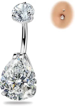 BodyBonita Real Solid G23 Titanium Belly Button Rings - 14G Internally Threaded 10mm Belly Ring Round Square Star Teardrop CZ Navel Rings for Women