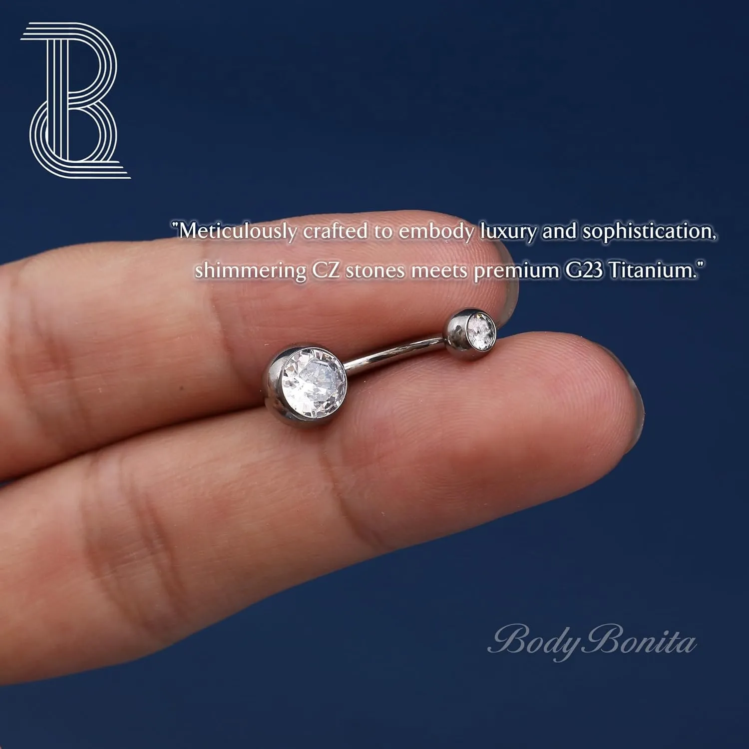 BodyBonita Real Solid G23 Titanium Belly Button Rings - 14G Internally Threaded 10mm Belly Ring Round Square Star Teardrop CZ Navel Rings for Women