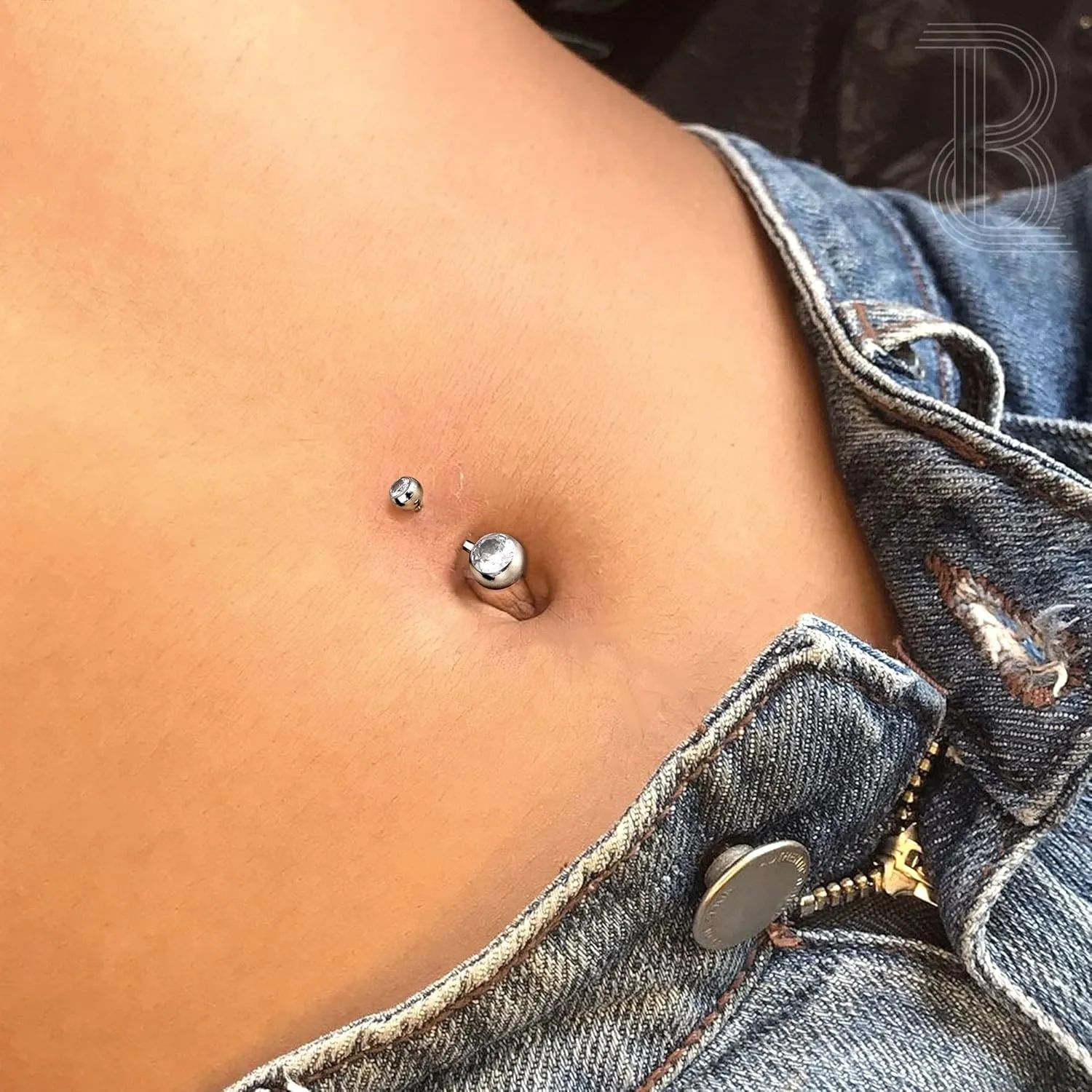 BodyBonita Real Solid G23 Titanium Belly Button Rings - 14G Internally Threaded 10mm Belly Ring Round Square Star Teardrop CZ Navel Rings for Women