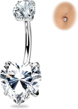BodyBonita Real Solid G23 Titanium Belly Button Rings - 14G Internally Threaded 10mm Belly Ring Round Square Star Teardrop CZ Navel Rings for Women