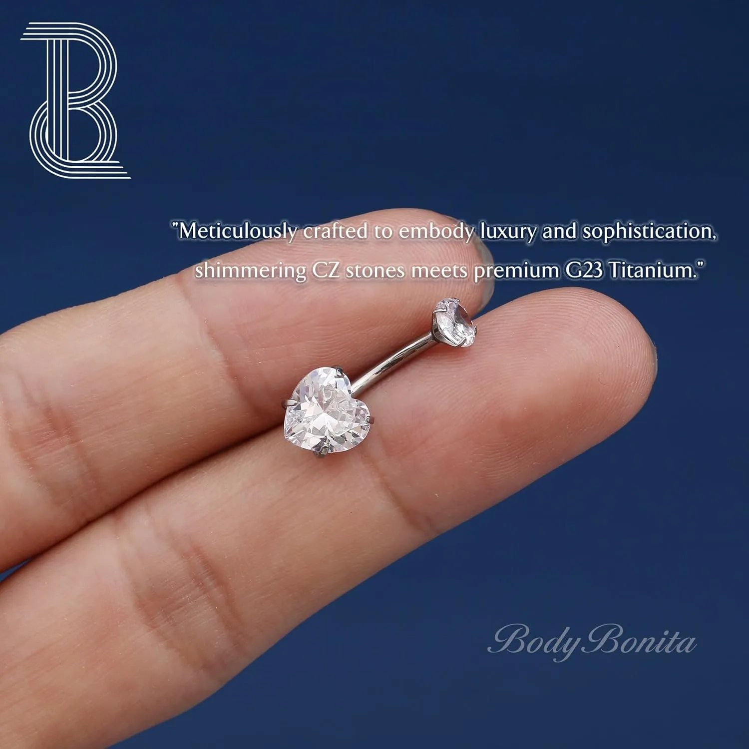 BodyBonita Real Solid G23 Titanium Belly Button Rings - 14G Internally Threaded 10mm Belly Ring Round Square Star Teardrop CZ Navel Rings for Women