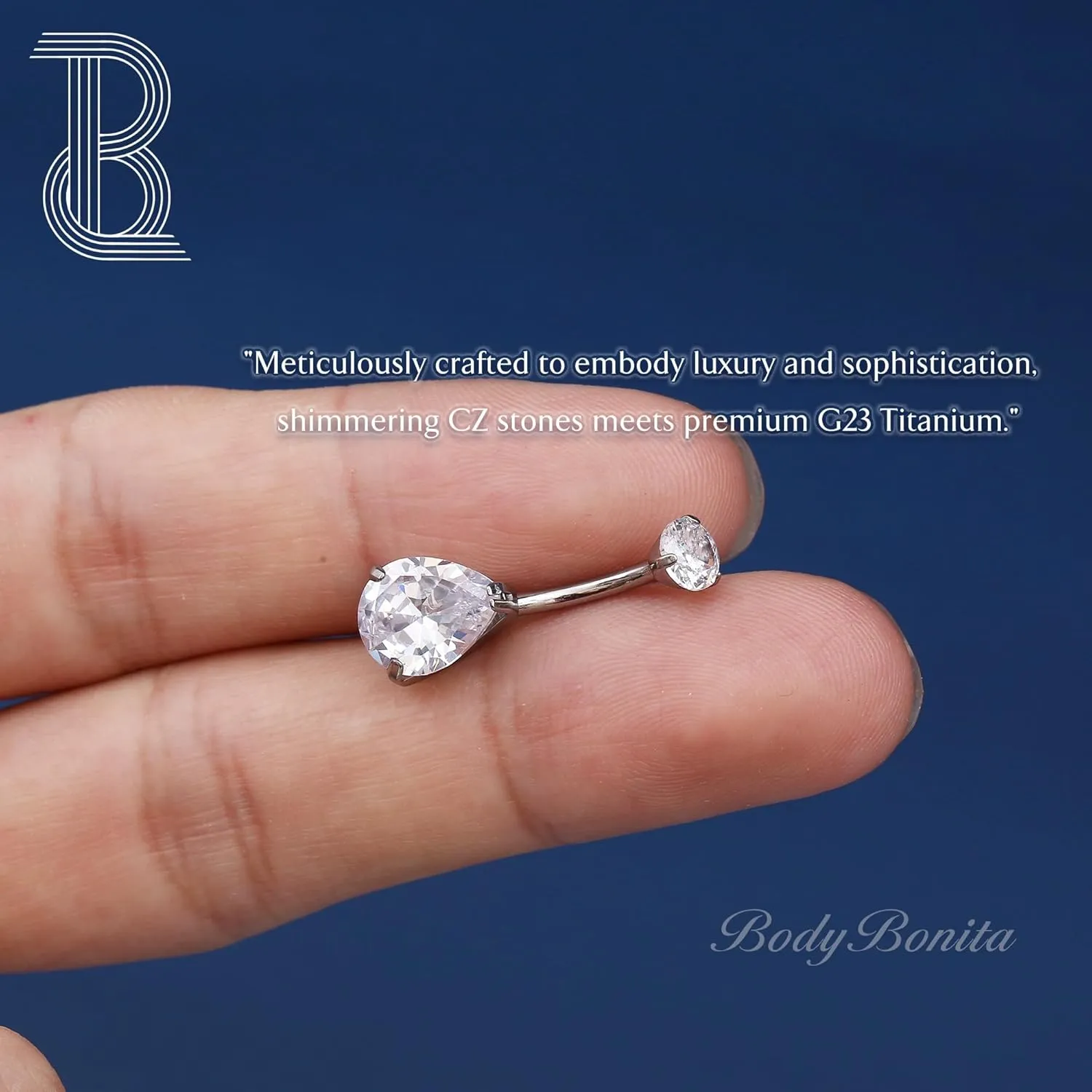BodyBonita Real Solid G23 Titanium Belly Button Rings - 14G Internally Threaded 10mm Belly Ring Round Square Star Teardrop CZ Navel Rings for Women