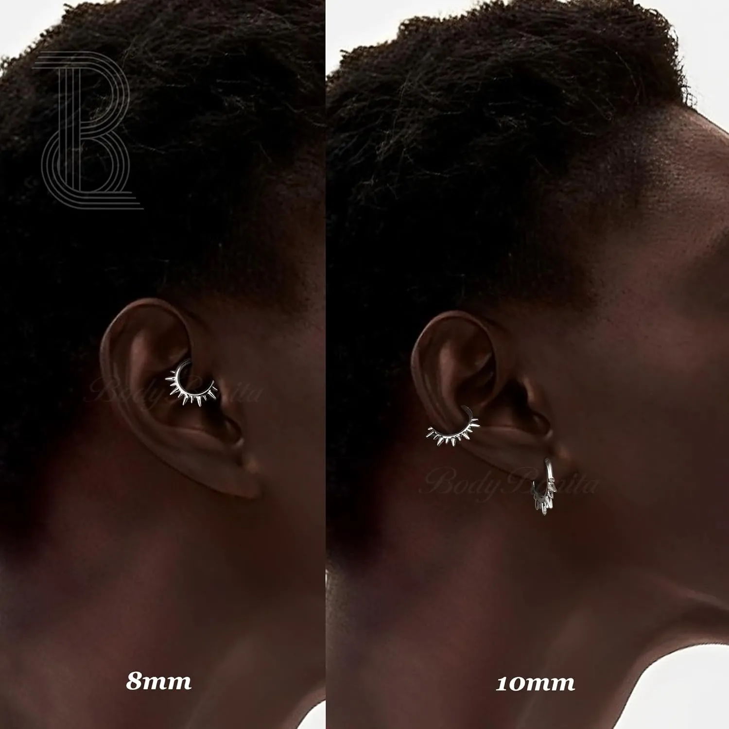 BodyBonita Spike 16G Septum Rings - 316L Stainless Steel Nose Rings Hoops for Women Men Helix Piercing Jewelry Tragus Daith Conch Cartilage Hoop Earring 14K Gold Plated/Silver 8 mm/10 mm