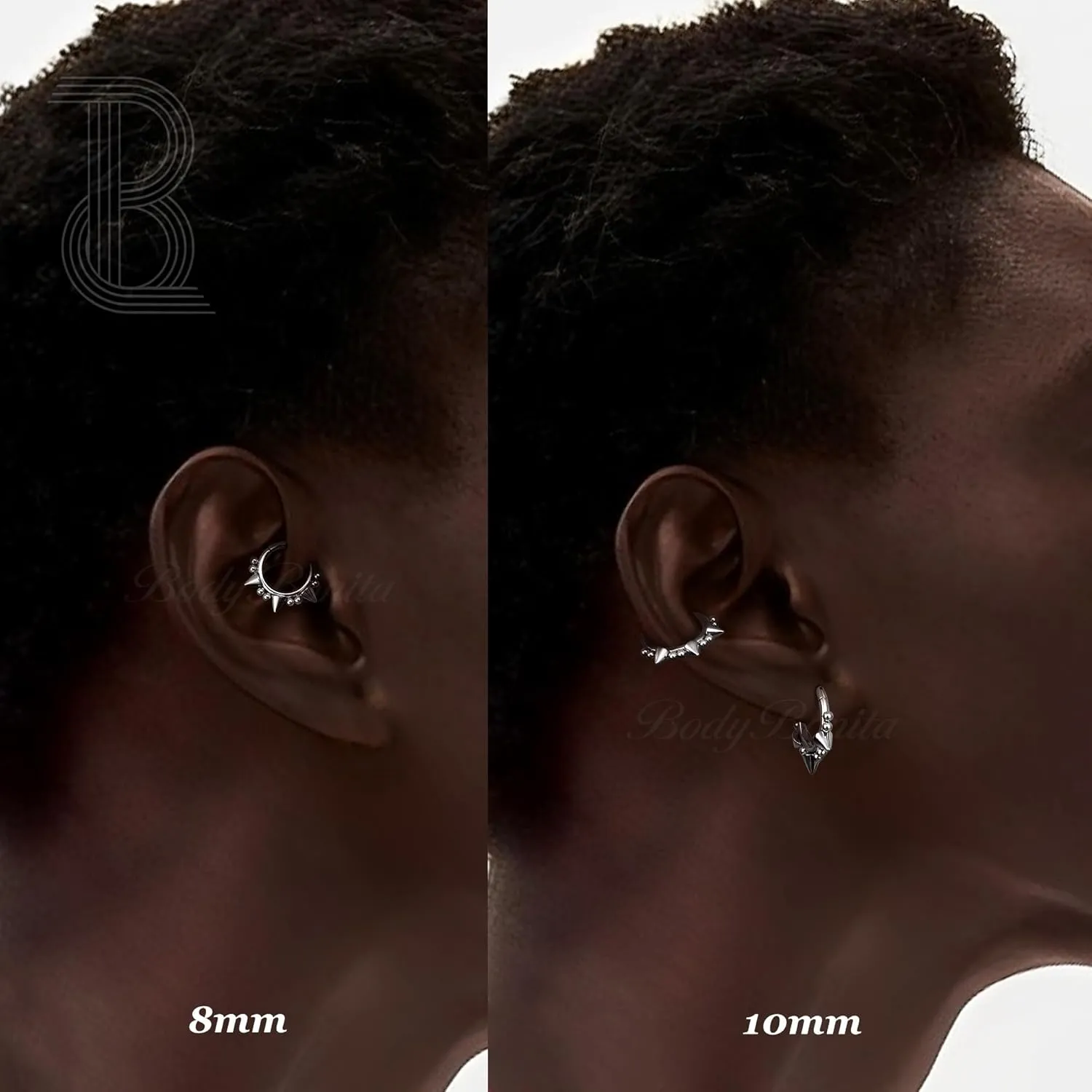 BodyBonita Spike 16G Septum Rings - 316L Stainless Steel Nose Rings Hoops for Women Men Helix Piercing Jewelry Tragus Daith Conch Cartilage Hoop Earring 14K Gold Plated/Silver 8 mm/10 mm