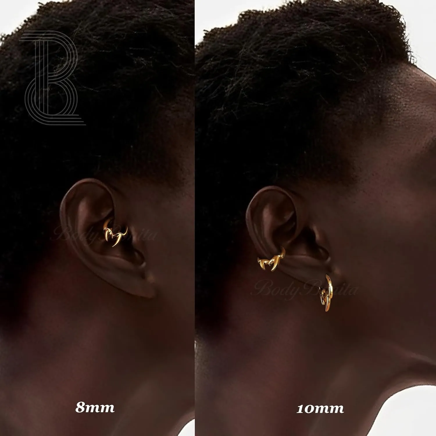 BodyBonita Spike 16G Septum Rings - 316L Stainless Steel Nose Rings Hoops for Women Men Helix Piercing Jewelry Tragus Daith Conch Cartilage Hoop Earring 14K Gold Plated/Silver 8 mm/10 mm
