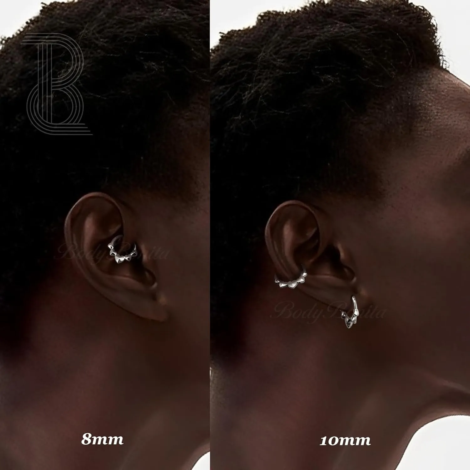BodyBonita Spike 16G Septum Rings - 316L Stainless Steel Nose Rings Hoops for Women Men Helix Piercing Jewelry Tragus Daith Conch Cartilage Hoop Earring 14K Gold Plated/Silver 8 mm/10 mm