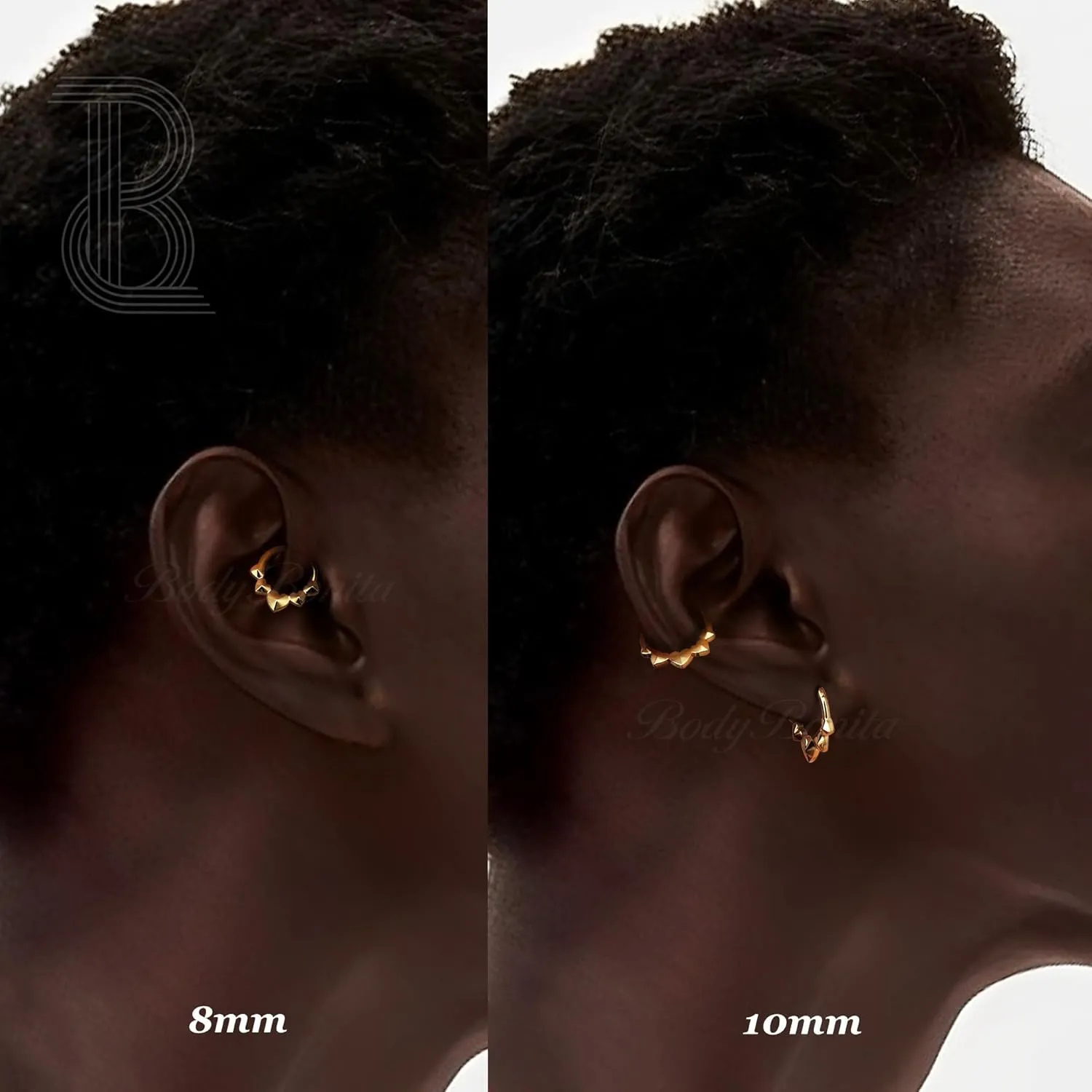 BodyBonita Spike 16G Septum Rings - 316L Stainless Steel Nose Rings Hoops for Women Men Helix Piercing Jewelry Tragus Daith Conch Cartilage Hoop Earring 14K Gold Plated/Silver 8 mm/10 mm