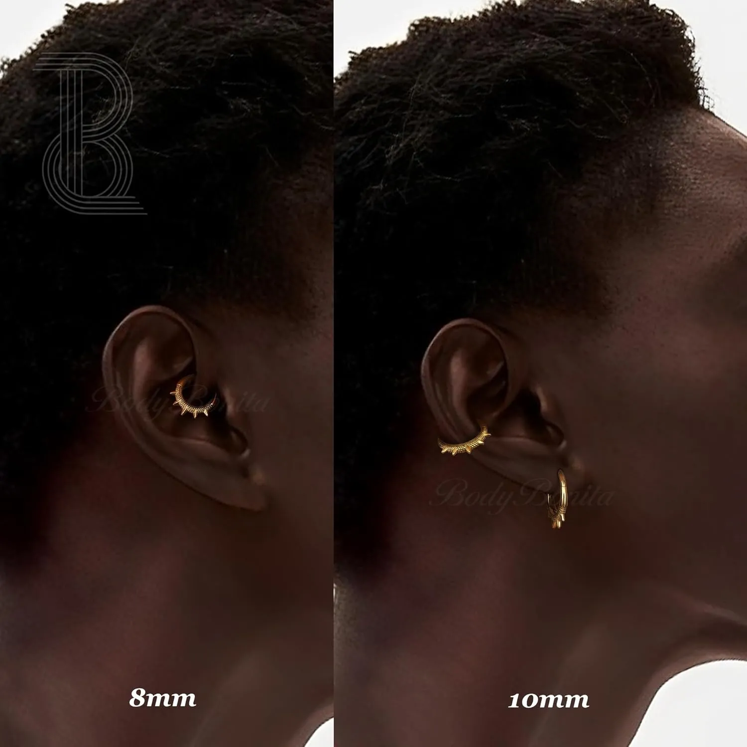 BodyBonita Spike 16G Septum Rings - 316L Stainless Steel Nose Rings Hoops for Women Men Helix Piercing Jewelry Tragus Daith Conch Cartilage Hoop Earring 14K Gold Plated/Silver 8 mm/10 mm