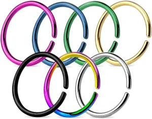 BodyJewelryOnline 7 Pack Nose Lip Ear Cartilage Daith Rook Lobe Septum Rings - Titanium Anodized Surgical Steel - Annealed and Rounded Ends