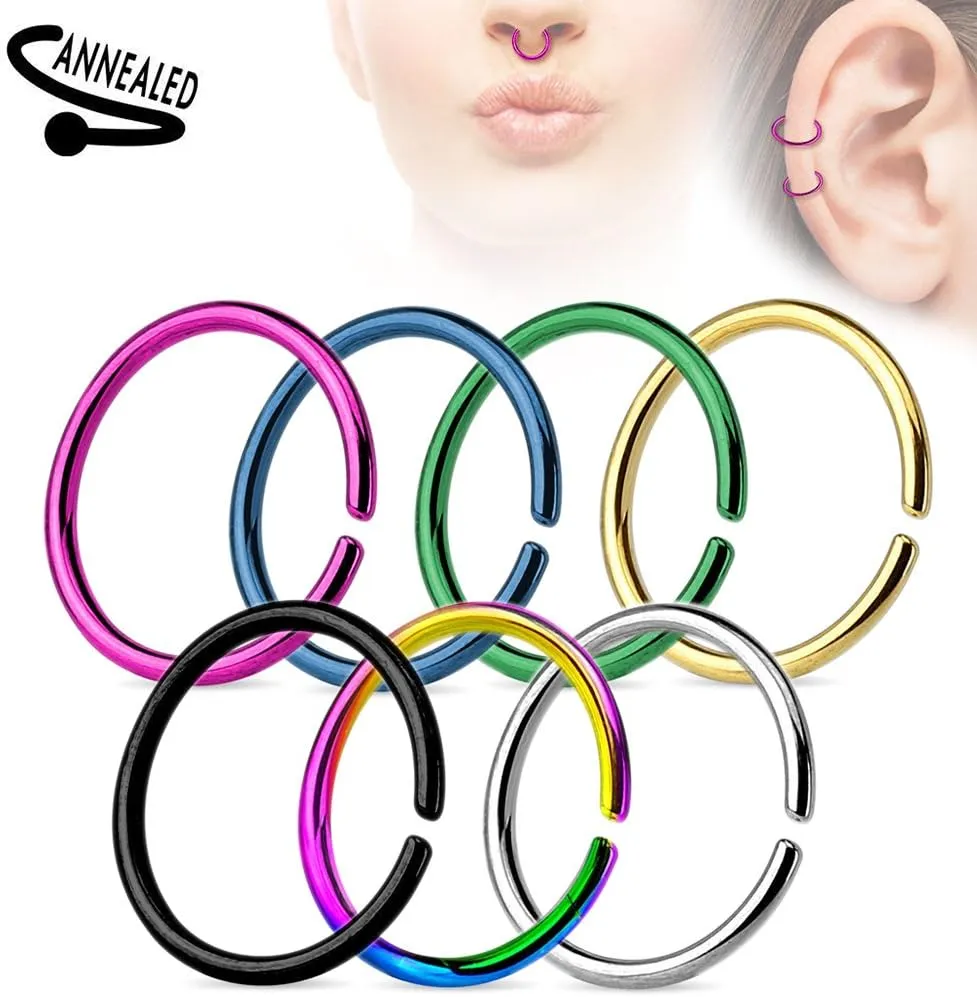 BodyJewelryOnline 7 Pack Nose Lip Ear Cartilage Daith Rook Lobe Septum Rings - Titanium Anodized Surgical Steel - Annealed and Rounded Ends