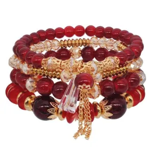 Bohemian Boho Stackable Bracelets for Women Set, Girls Stretch Multilayer Stack Beads Colorful Beaded Charm Bracelets Girl Handmade Jewelry (red)
