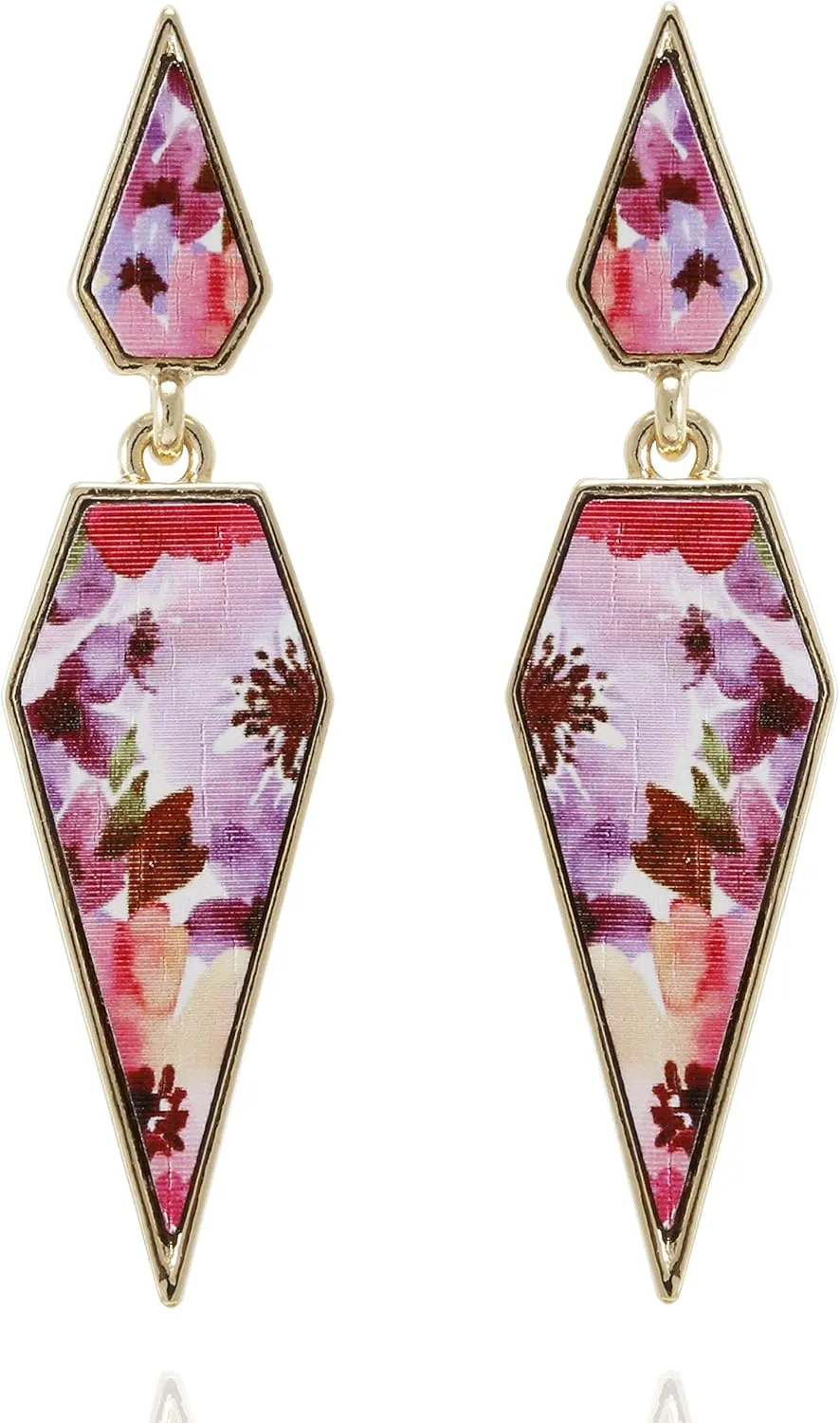 Bohemian Wood And Marble Effect Pentagon Shaped Drop Statement Earrings
