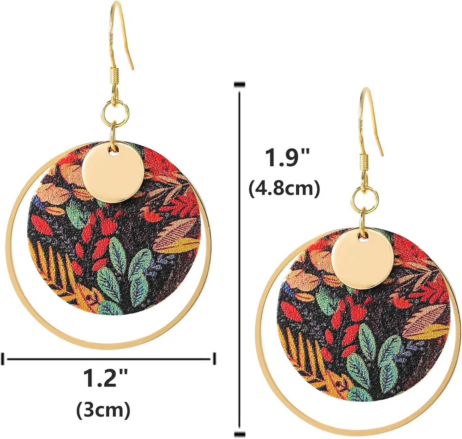 Boho Earrings, Gold Hoop Flower Earrings, Dangle Round Disc Earrings for Women, Handmade Bohemian Trendy Boho Floral Jewelry Gift