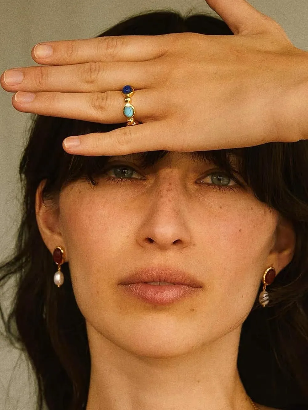 Boho Natural Stone Chunky Rings|Turquoise|Green Aventurine|Black Obsidian|Amazonite|Red Agate Adjustable 18k Gold Plated Stainless Steel Stackable Party Rings