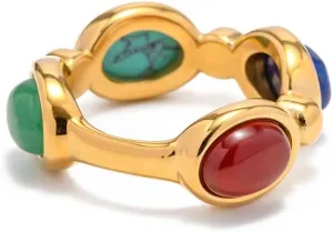 Boho Natural Stone Chunky Rings|Turquoise|Green Aventurine|Black Obsidian|Amazonite|Red Agate Adjustable 18k Gold Plated Stainless Steel Stackable Party Rings