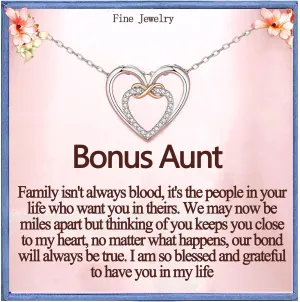 Bonus Aunt Necklace - Rose Gold Infinity Eternal Heart, CZ Silver Pendant, Birthday Gift for Women, Mother's Day