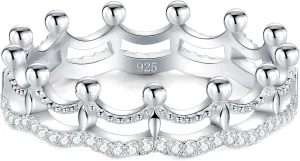 BORUO 925 Sterling Silver Ring, Cubic Zirconia Princess Crown Tiara Wedding Cz Band Eternity Ring Size 4-12