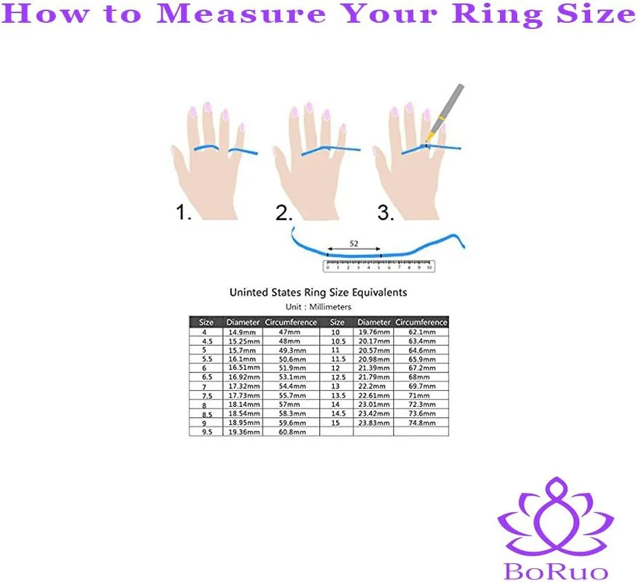 BORUO 925 Sterling Silver Ring, Cubic Zirconia Princess Crown Tiara Wedding Cz Band Eternity Ring Size 4-12