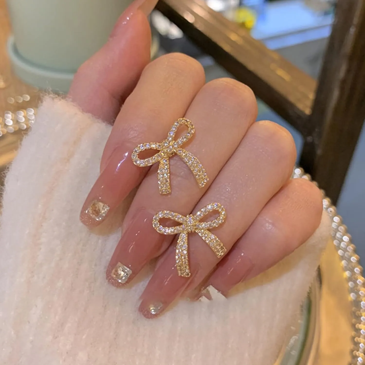 Bow Earrings for Women Trendy Sparkly Rhinestone Chain Tassel Earrings Bow Pearl Dangle Earrings Prom Wedding Party Dress Jewerly Gifts