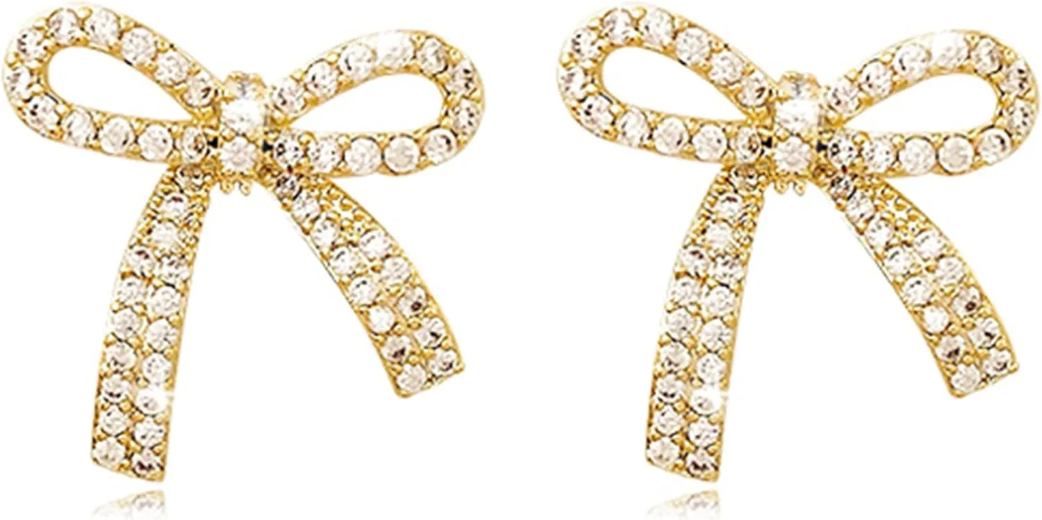 Bow Earrings for Women Trendy Sparkly Rhinestone Chain Tassel Earrings Bow Pearl Dangle Earrings Prom Wedding Party Dress Jewerly Gifts
