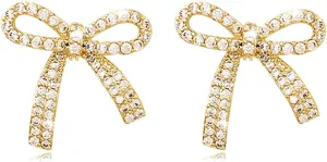 Bow Earrings for Women Trendy Sparkly Rhinestone Chain Tassel Earrings Bow Pearl Dangle Earrings Prom Wedding Party Dress Jewerly Gifts