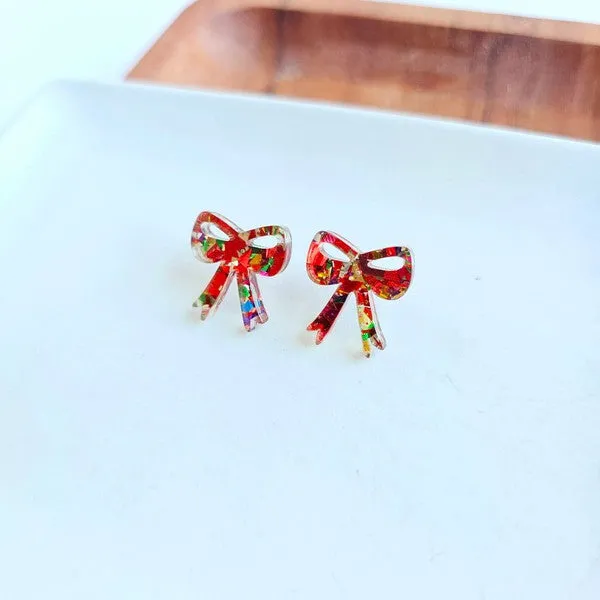 Bow Studs - Red Sparkle
