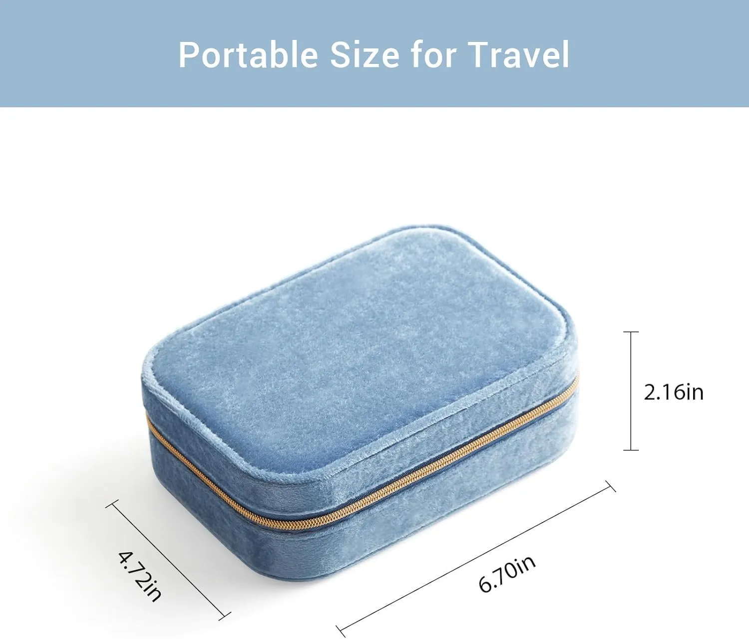 CASEGRACE Plush Velvet Travel Jewelry Box, Portable Jewelry Case for Women Girls, Double Layer Jewelry Organizer Display Box for Necklace Earring Rings Bracelet, Travel Accessory Gifts, blue