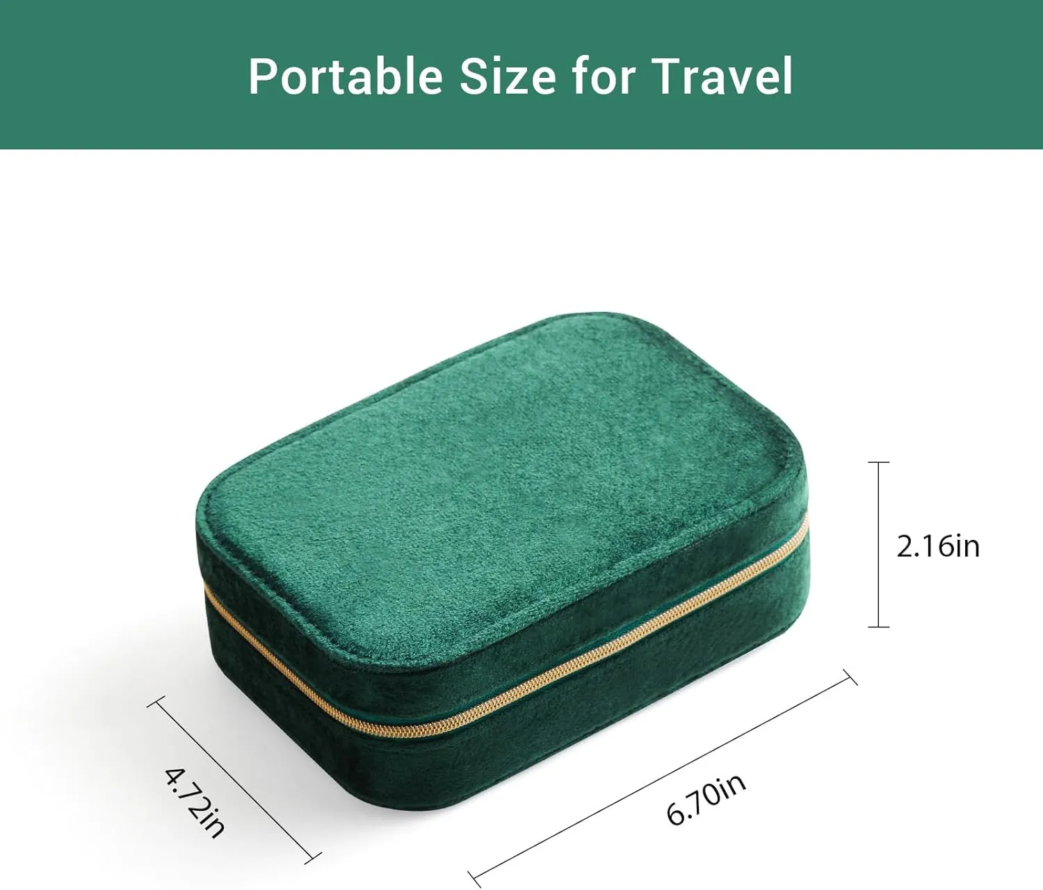 CASEGRACE Plush Velvet Travel Jewelry Box, Portable Jewelry Case for Women Girls, Double Layer Jewelry Organizer Display Box for Necklace Earring Rings Bracelet, Travel Accessory Gifts, green