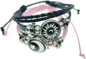 Celestial Sun Moon Glow in Dark Pendant Necklace and Braided Leather Bracelet, Couples Gift Set.Valentine's Day gifts.Gift For men and women.