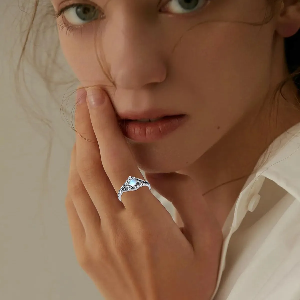 Celtic Ring for Women Sterling Silver Celtic Knot Ring Trinity Moon Celtic Jewelry for Women