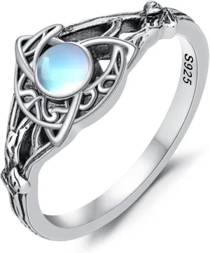 Celtic Ring for Women Sterling Silver Celtic Knot Ring Trinity Moon Celtic Jewelry for Women