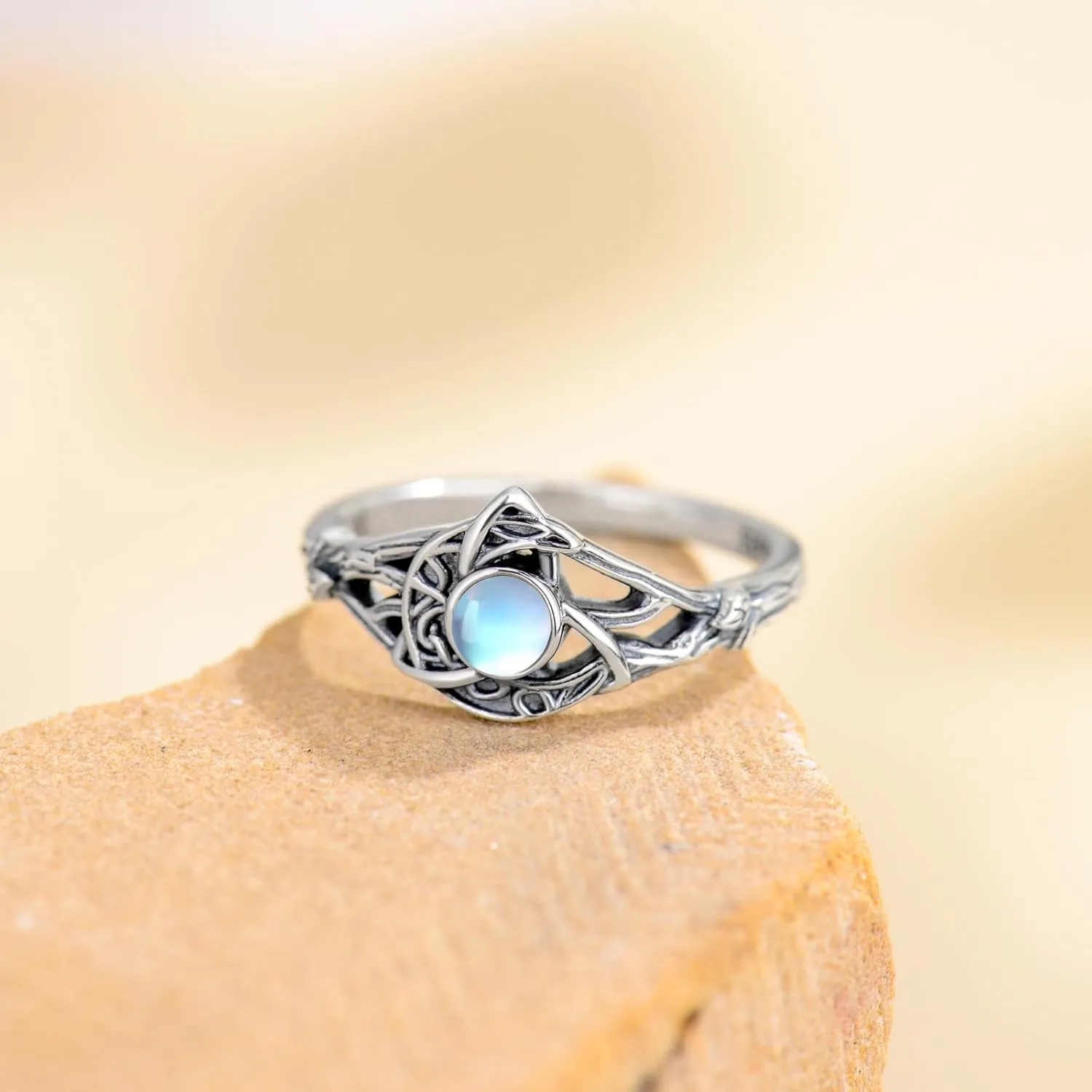 Celtic Ring for Women Sterling Silver Celtic Knot Ring Trinity Moon Celtic Jewelry for Women