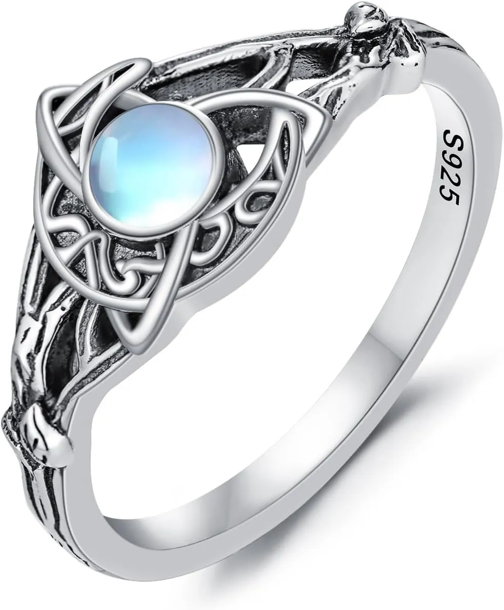 Celtic Ring for Women Sterling Silver Celtic Knot Ring Trinity Moon Celtic Jewelry for Women