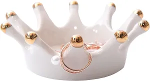 Ceramic Golden Crown Ring Holder Dish Jewelry Tray Trinket Stand for Earring Neacklace Bracelet Keys